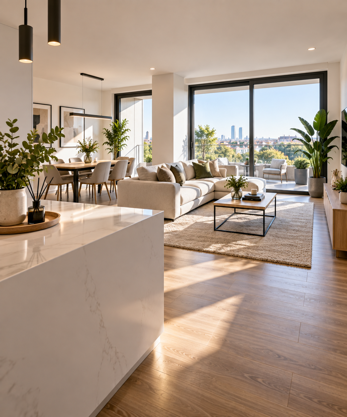 Interior de una vivienda moderna, luminosa y lista para su uso (imagen ilustrativa, no representa una instalación real de McLanda)